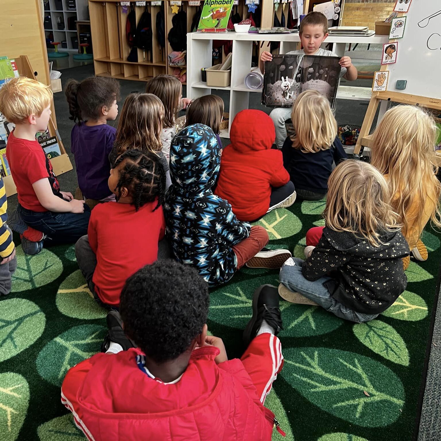 Student Paddy leads book time.
